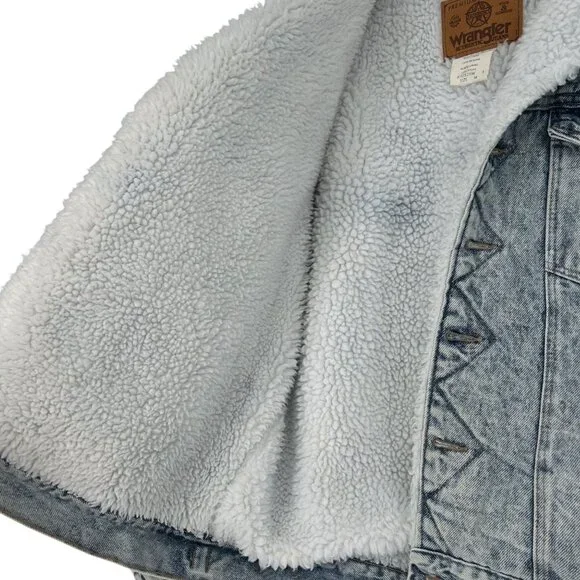 Vintage 80s Wrangler Trucker Jean Jacket Acid Snow Wash Sherpa Western Outlaw M - Picture 7 of 16